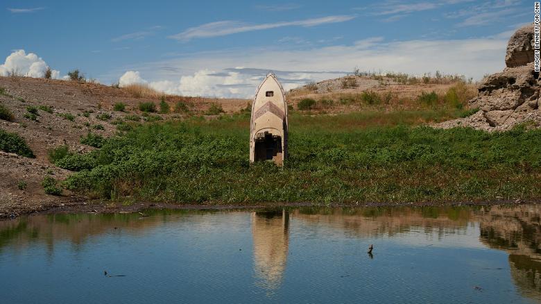 The extreme lack of precipitation has exposed the lake-mare.