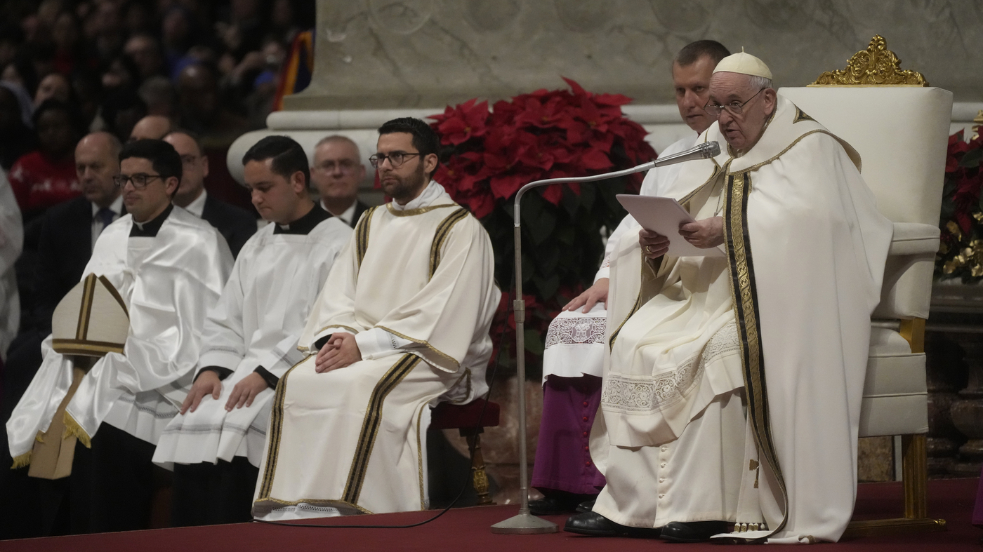 The Pope said in his homily at the Christmas Eve Mass that the human has ahunger for wealth and power.