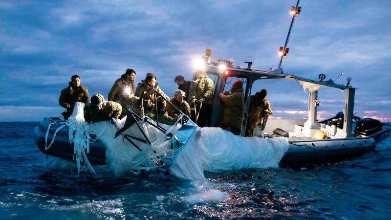 The US Navy has released pictures of the Chinese balloon recovery effort