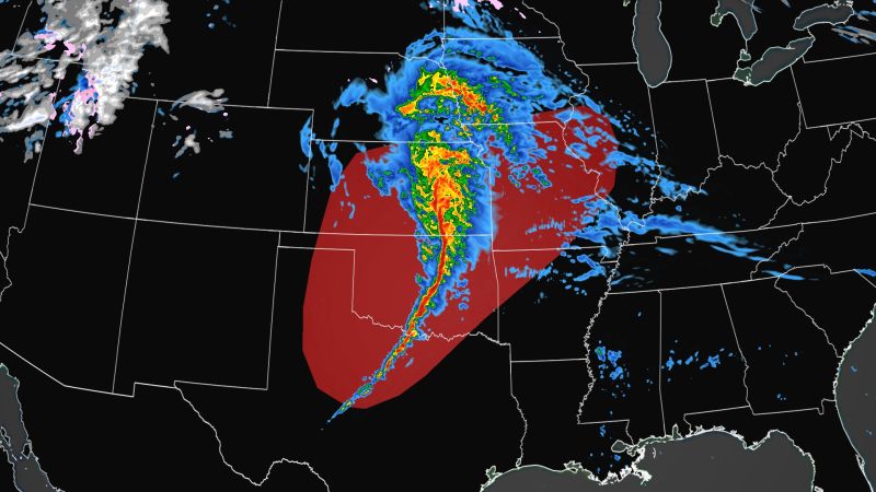 At least one person has been killed as tornadoes ripped through Oklahoma, Arkansas and northeast Texas
