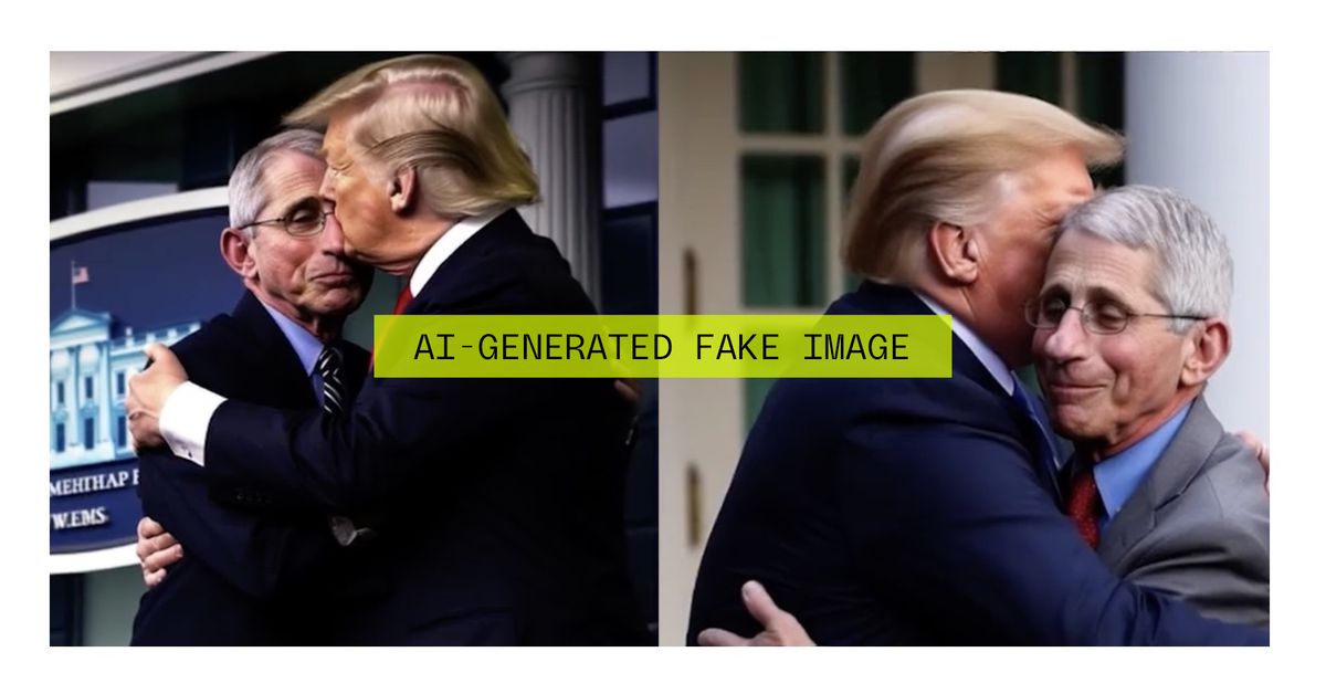 The ad uses fake pictures of Trump embracing Fauci