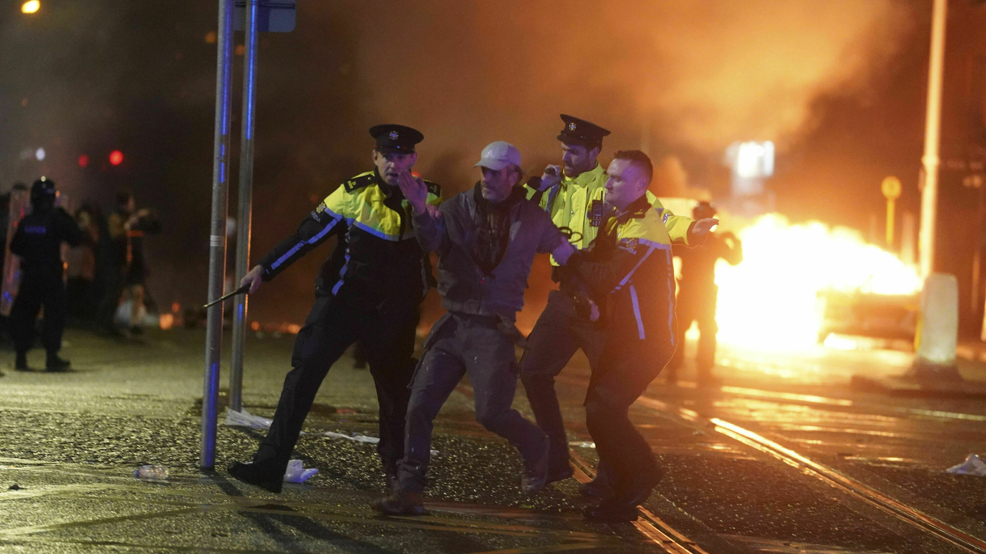 People fight in Dublin after a knife attack