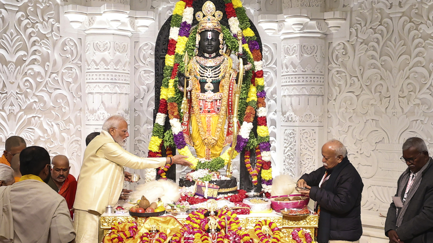The Hindu temple in the town of Ayodhya was inaugurated by India’s Modi