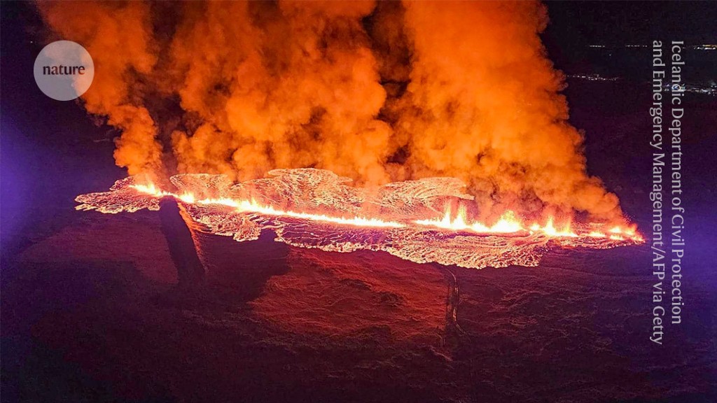 lava is flowing into nearby homes after a volcanic eruption