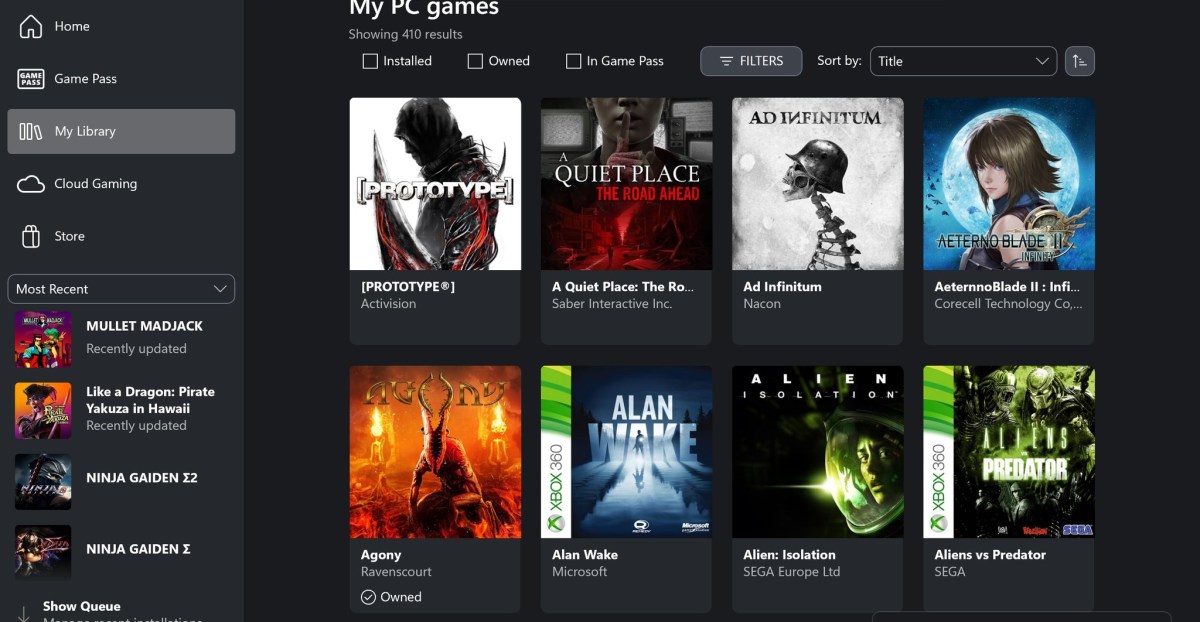 There are games in the PC app for the console games